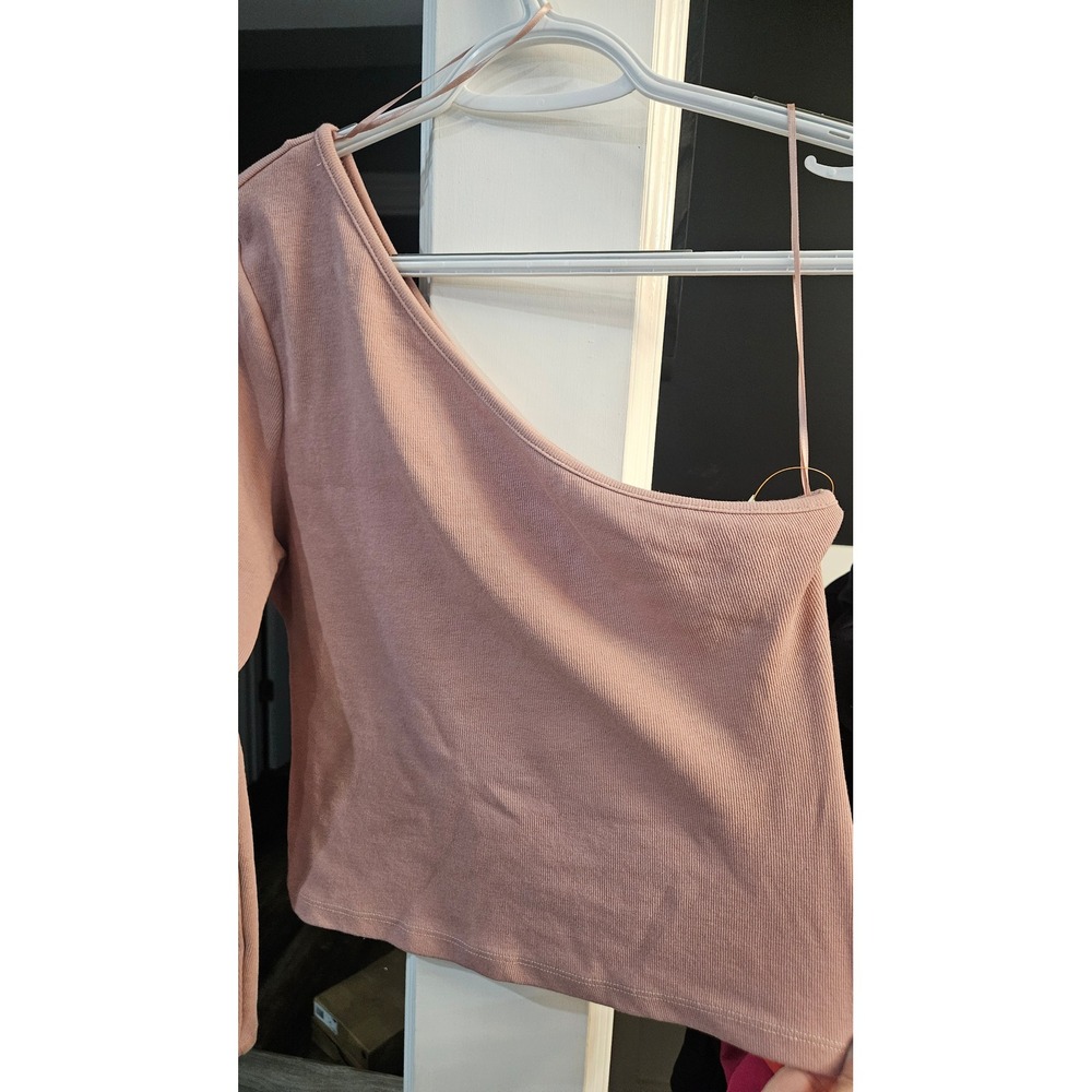 Anthropologie Cottagecore Dusty Rose Ribbed One Shoulder Long Sleeve Top Pink S